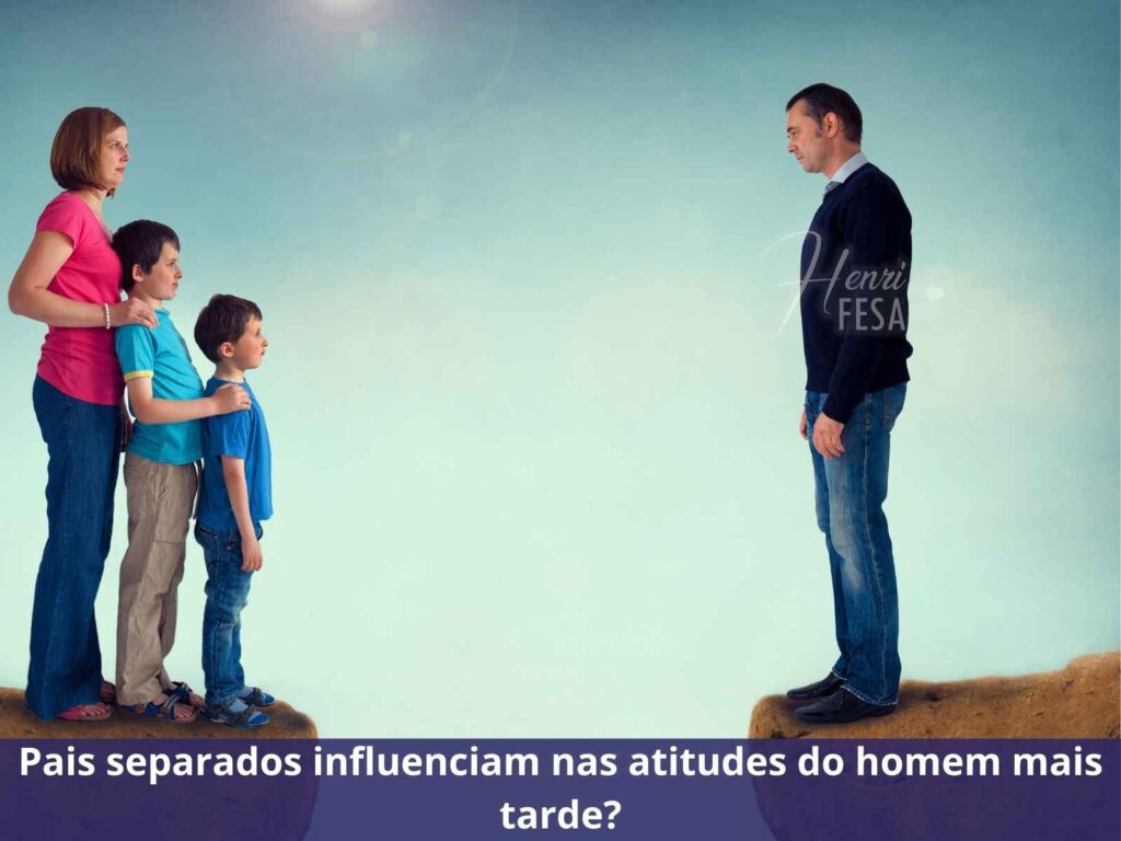 Depoimentos de homens que se separaram Imagem ilustrativa de uma mãe e seus dois filhos meninos em posição de perfil, olhando para o pai que está de frente para eles, também de perfil, estando o homem separado de sua família por um abismo.