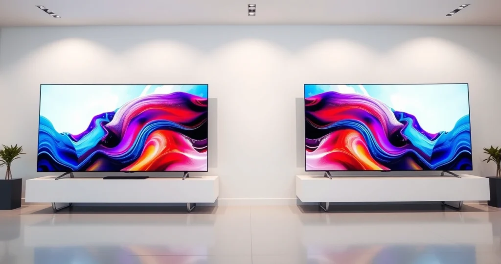 Diferença Entre IPTV e Streaming: Guia Direto duas televisões lado a lado em showroom para comparação